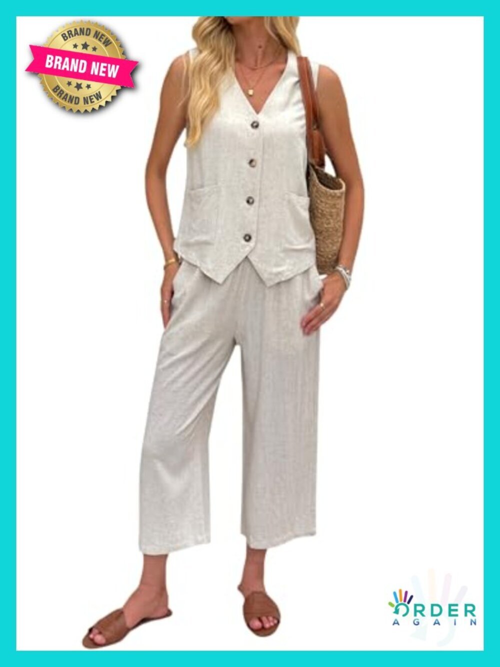 Sleeveless Vest and Wide Leg Crop Pants Casual Summer Set